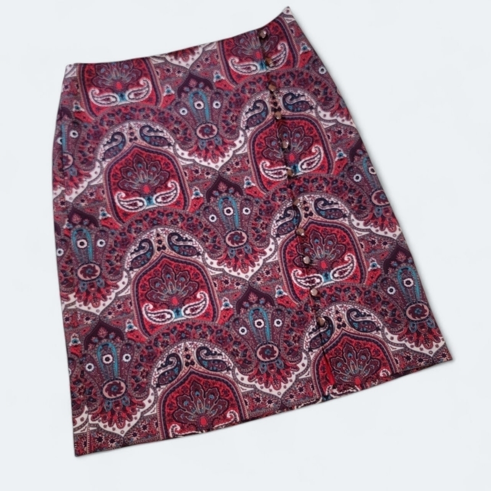 NEW Talbots Paisley Patterned Red Skirt With Front Buttons Size 4